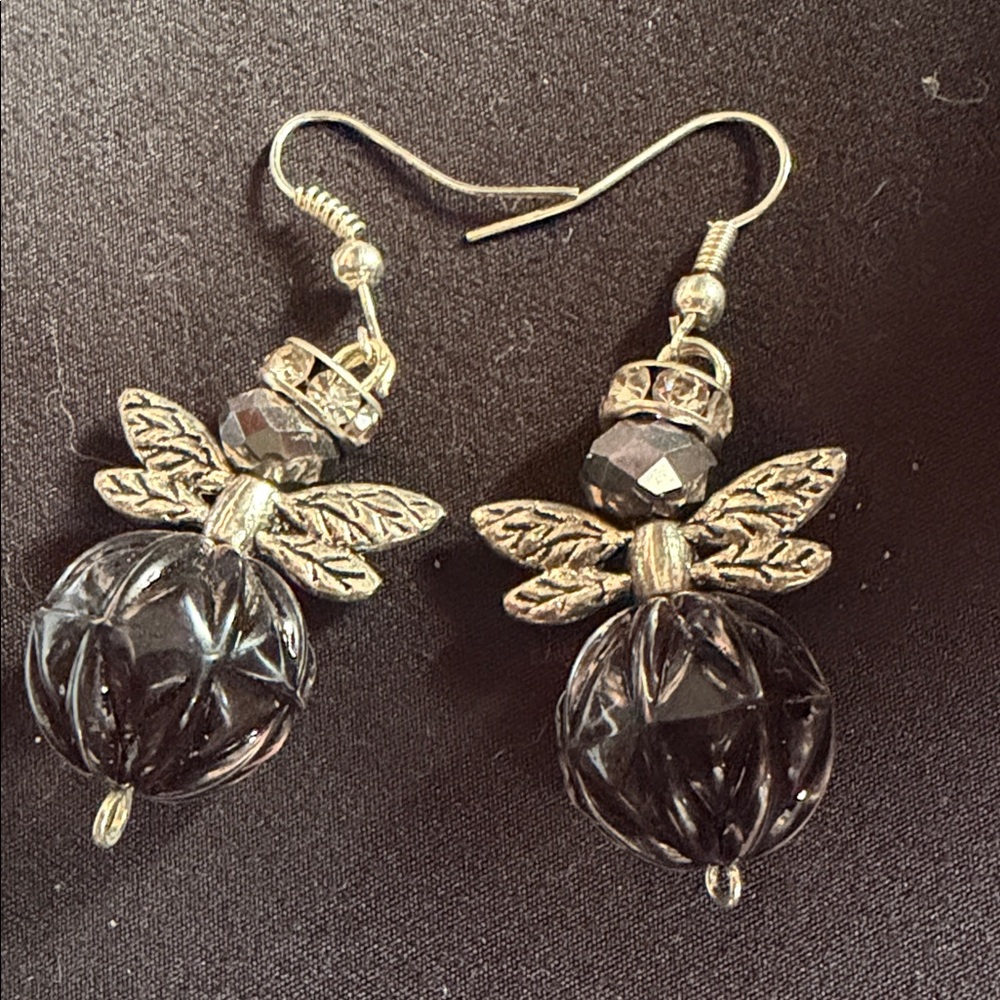 Silver and Black Angel Wing Earrings